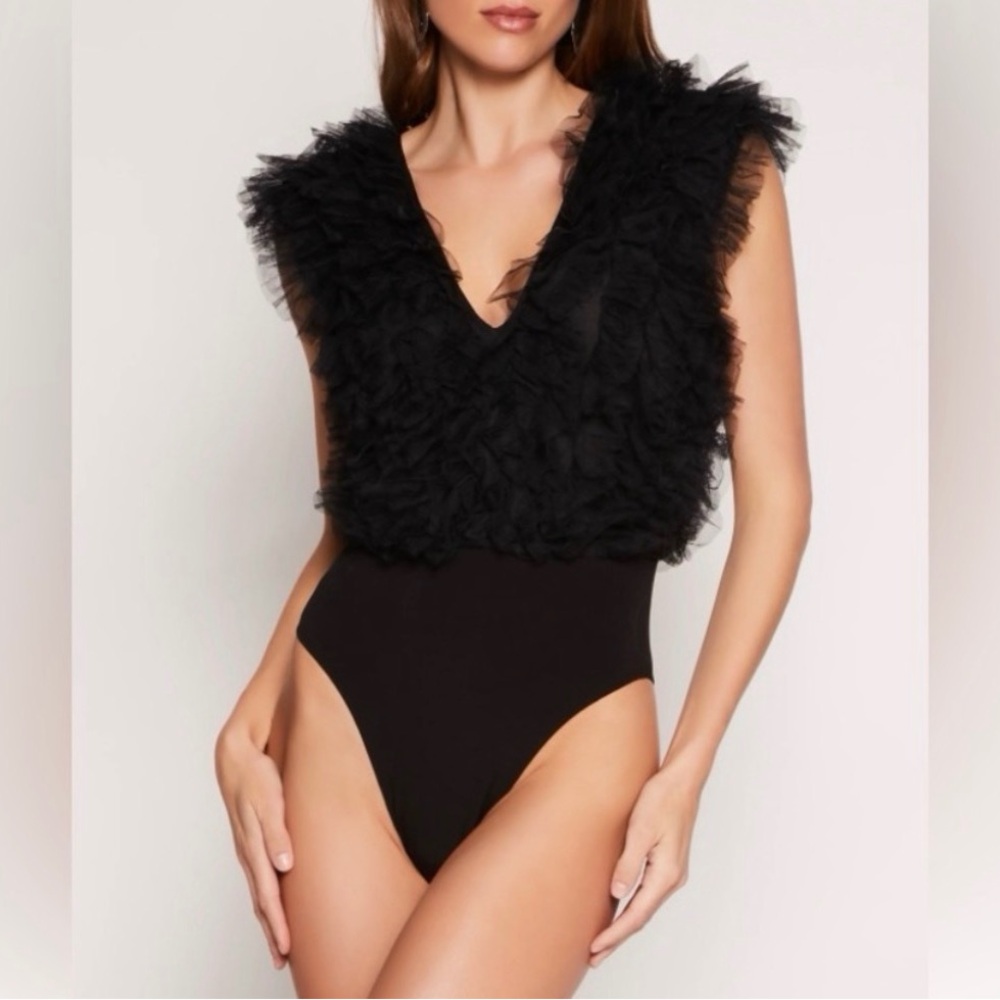 Elegant Black Ruffled Women's Body Top
